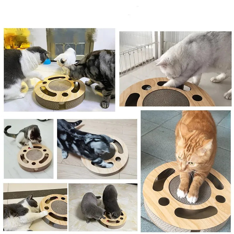 Round Cardboard Cat Scratcher with Bell Ball Toy