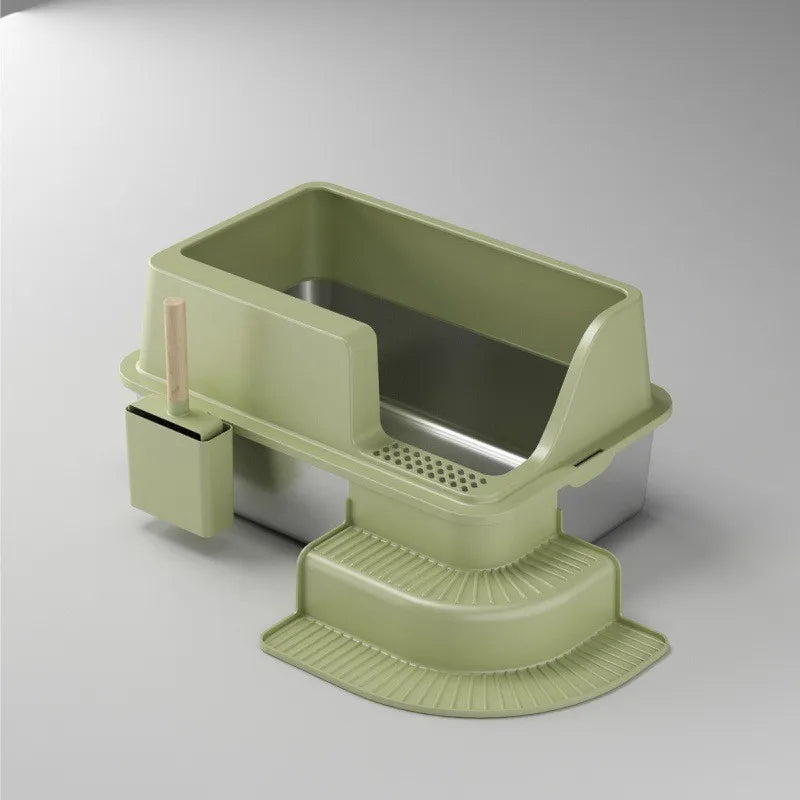 Large Open Top Cat Litter Box with Drawer and Anti Splash Guard