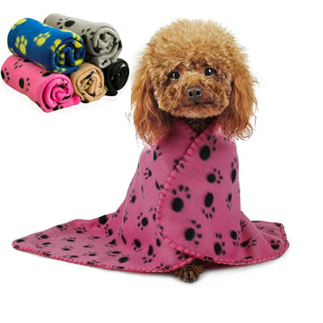 Fleece Pet Blanket with Paw Print for Dogs and Cats